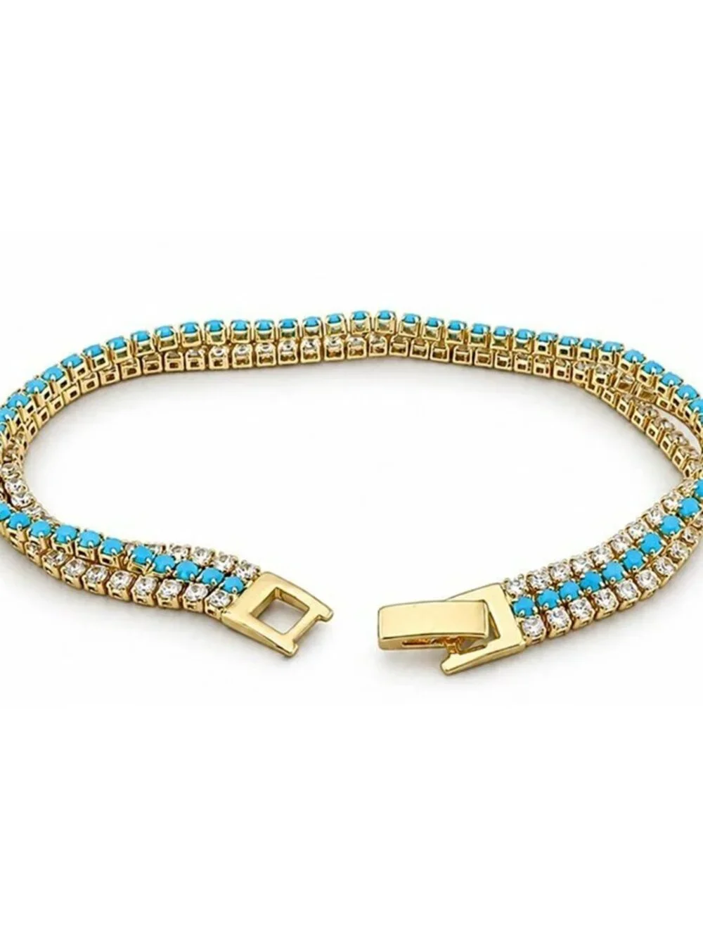 Created Turquoise & White Sapphire Bracelet 14k Yellow Gold Plated
